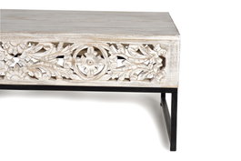 GINER Y COLOMER Table basse en bois de manguier et métal blanc vieilli et noir